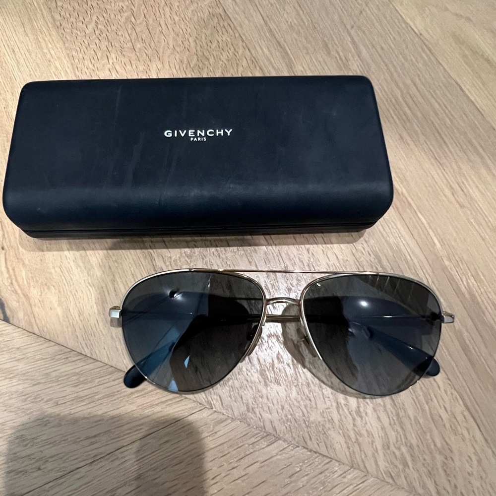Givenchy Men's Silver and Black Aviator Sunglasses